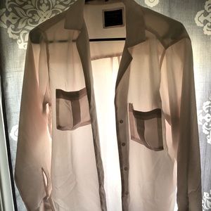 Light pink silk button down shirt